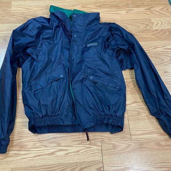 Wetskin Men’s Jacket+ PANTS Size XL Hood Rolls Into Collar Blue/Green Waterproof - Picture 2 of 10